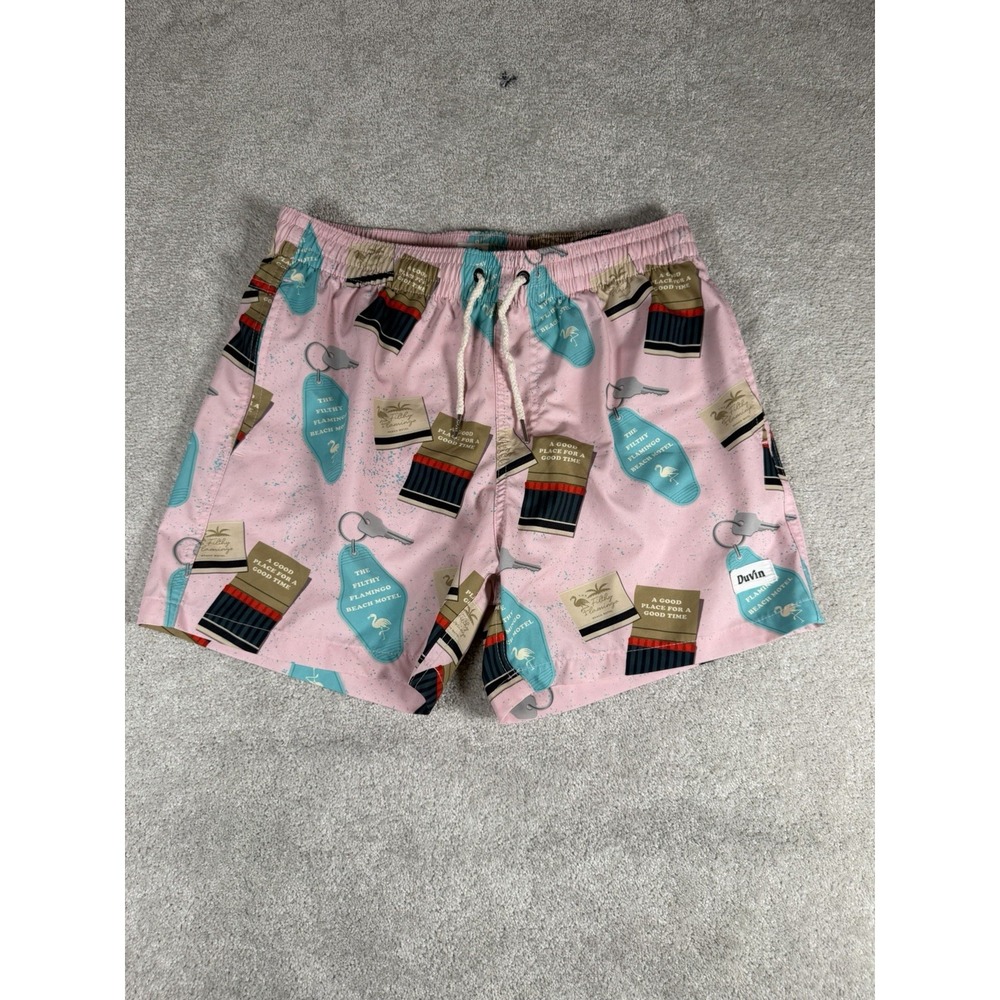 Duvin Design Modern 5" Lined Swim Trunks Motel Beach Good Time Pink Green Size M